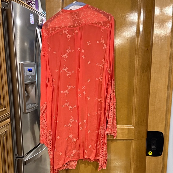 Johnny Was Vibrant Coral Embroidered Blouse - Picture 3 of 4